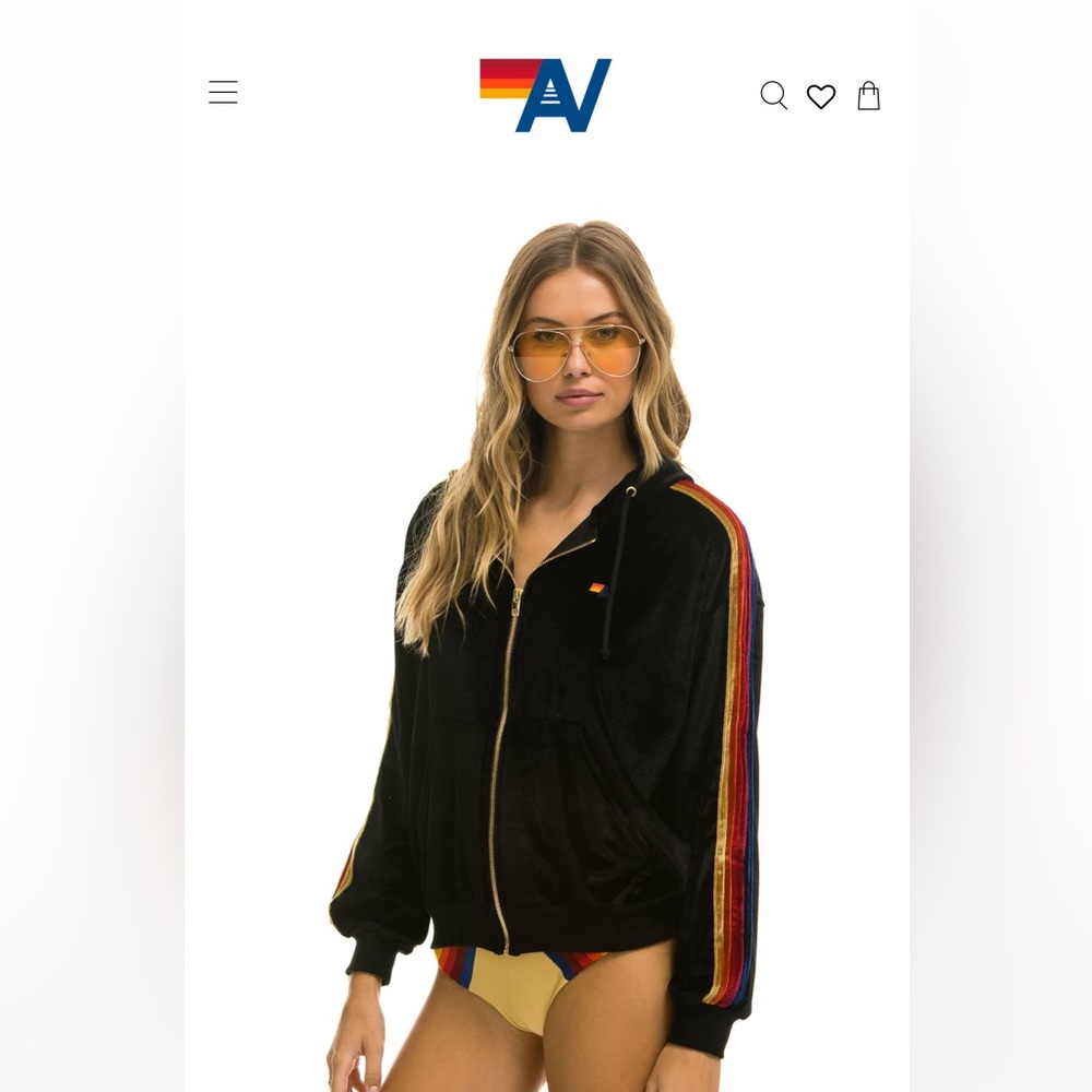 Aviator Nation black velour stripe hoodie XS